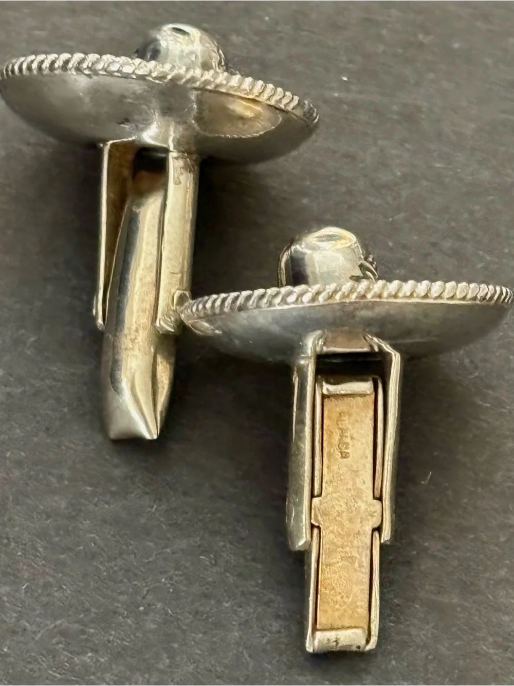 Vintage Taxco Mexico Sterling Silver Sombrero Figural Cufflinks Eagle Mark 925